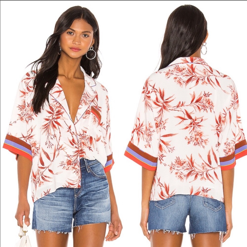 Joie White and Red Floral Blouse